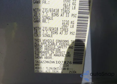 2017 Nissan Murano Sv z USA, uszkodzony, nr VIN 5N1AZ2MH2HN107826